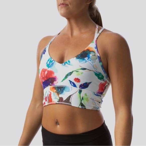 Born Primitive Rhapsody Sports Bra Small White Floral Strappy Longline - Picture 6 of 6
